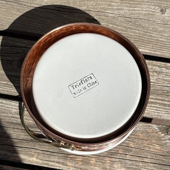 Ceramic Casserole Dish Solid Copper Holder & Brass Handles Small Dip Chafing - Picture 7 of 9